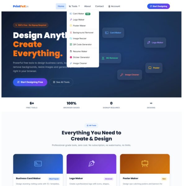 Tools Website – Card Maker, Logo Maker, BG Remover + Admin Panel + AI Powered | AdSense Ready